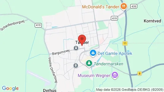 Butikslokaler til salg i Tønder - kort over placeringen